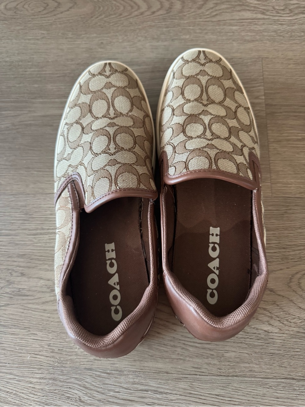 ‼️SOLD‼️Coach Women’s Tan Brown Monogram Slip-On Sneakers Logo Jacquard Canvas - Picture 9 of 13